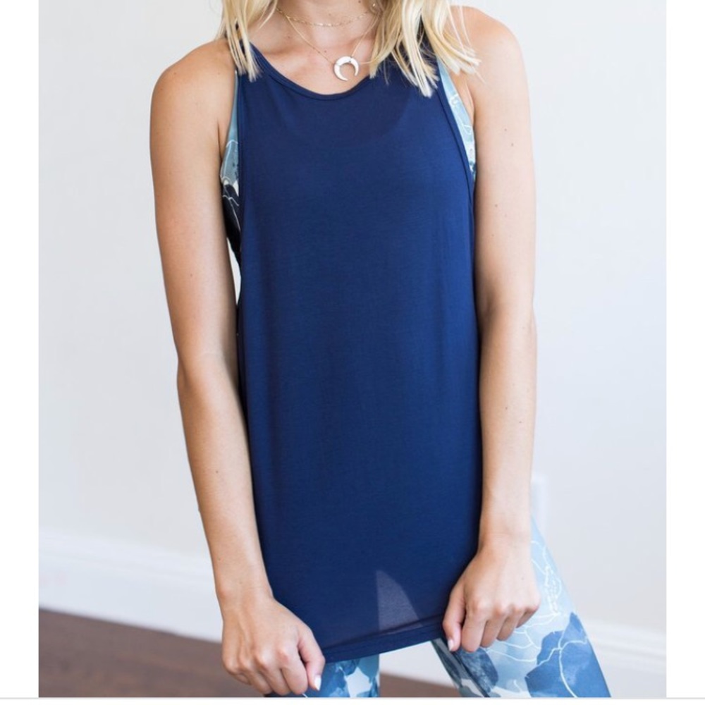 JIVA organic bamboo racer back tank in navy blue